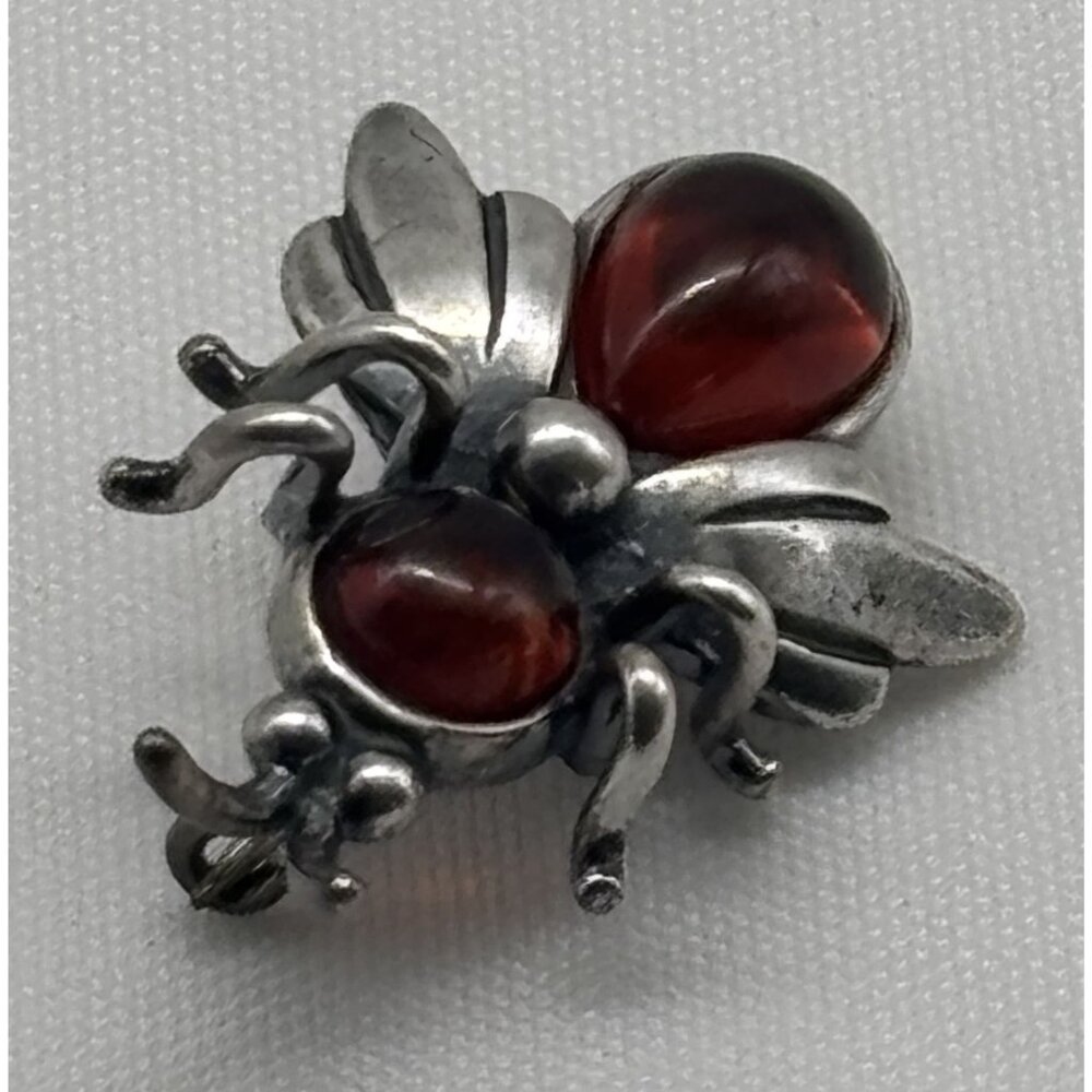 Vintage Sterling Silver .925 and Amber Bee Pin or Brooch, Marked "925" Unsigned~ - Picture 5 of 13